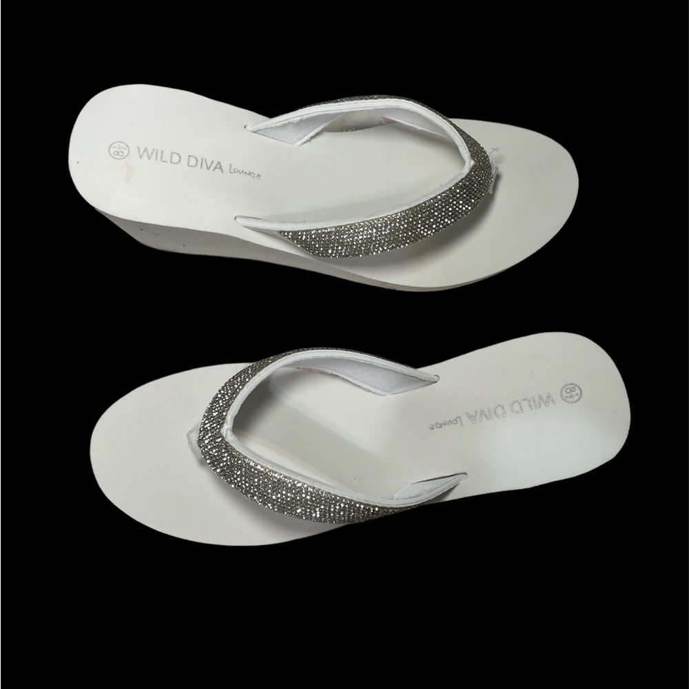 Y2K, white rhinestone wedges